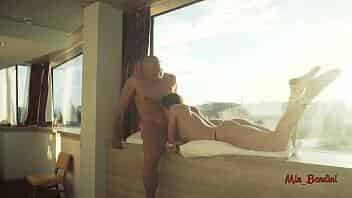 Horny fitness teen having real sex with cumshot on window video