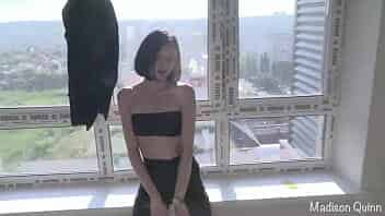 Skinny brunette fucks with a client in a new apartment video