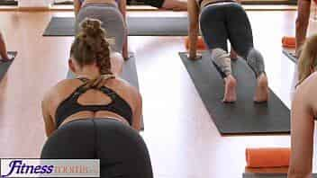 FitnessRooms Groups yoga session ends with a sweaty creampie video